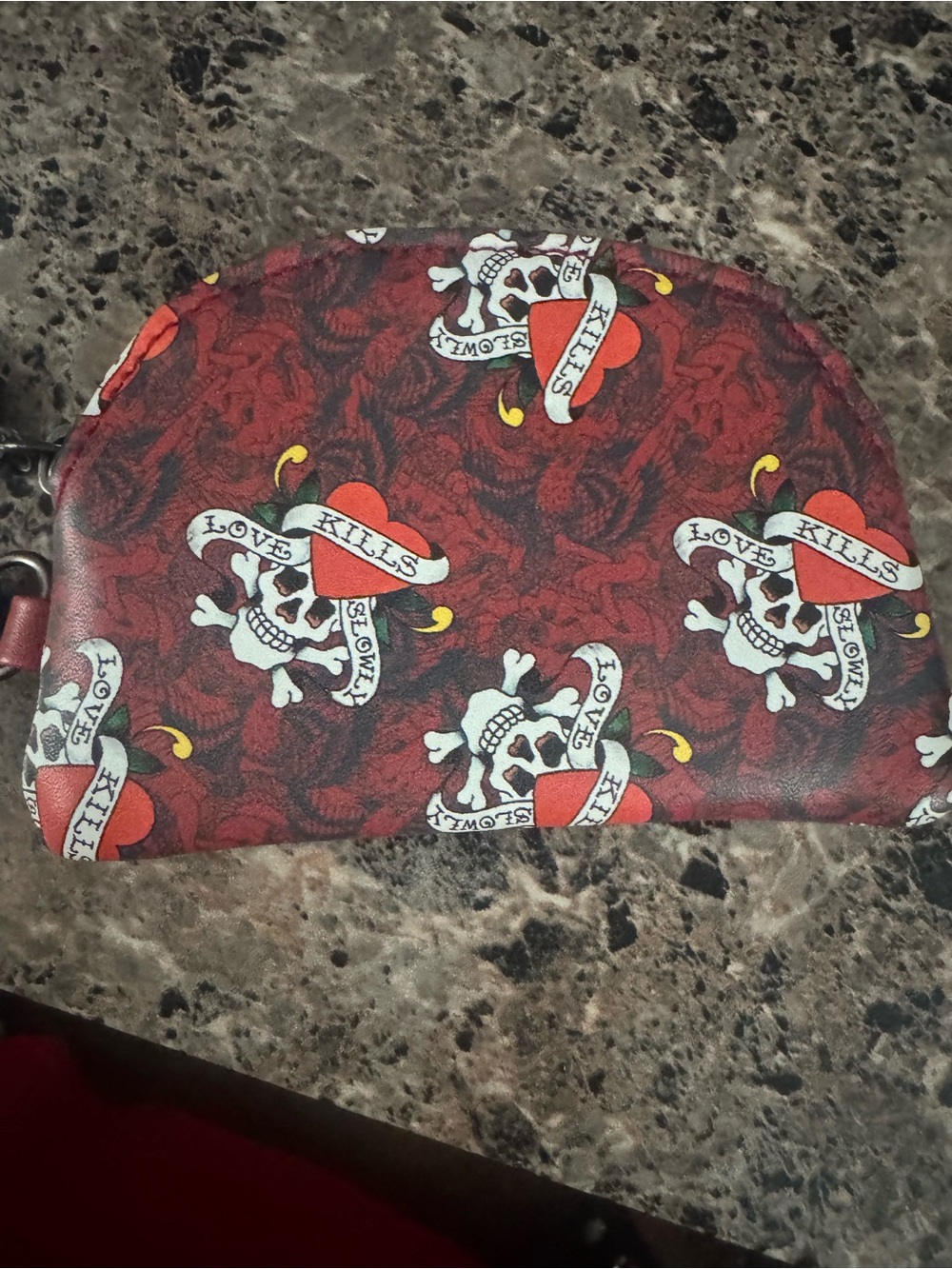 Ed Hardy Red Skull Coin Pouch with Key Clip - Picture 2 of 5